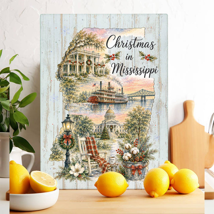 Christmas in Mississippi State Map Glass Cutting Board