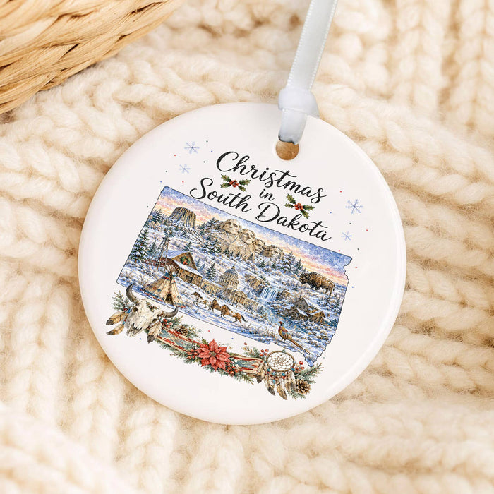 Christmas in South Dakota State Map Ornament