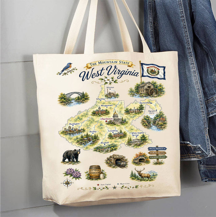 West Virginia State Map Landmark Canvas Tote Bag