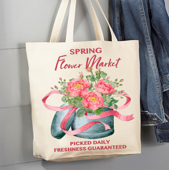 Pink Spring Flowers Canvas Tote Bag