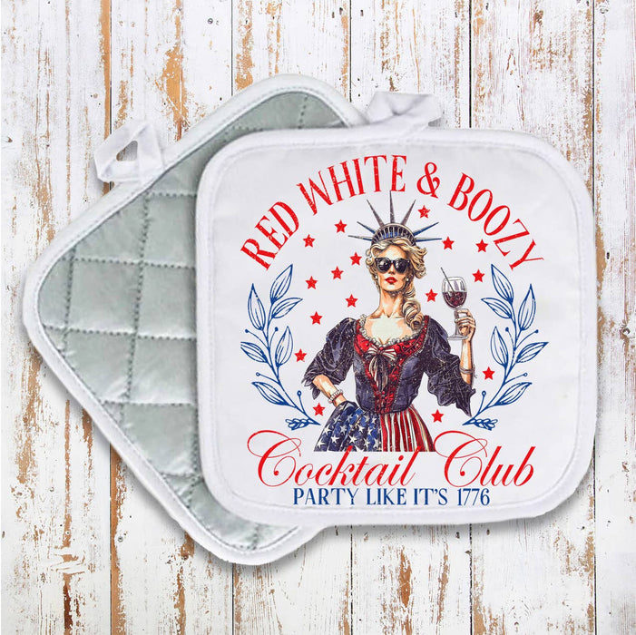 4th of July Red White & Boozy Patriotic Pot Holder Oven Mitt