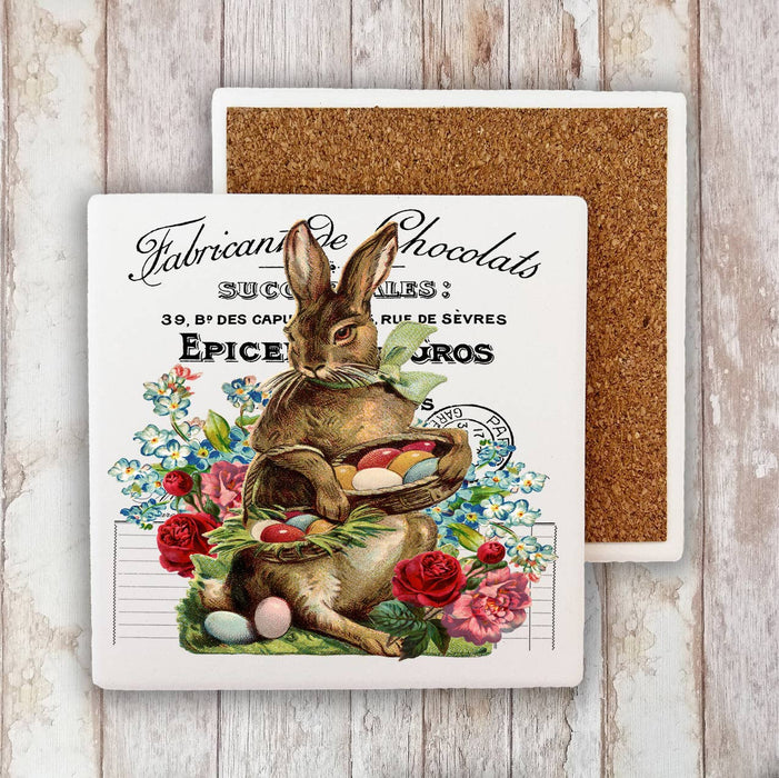 Vintage French Easter Bunny Stone Coaster