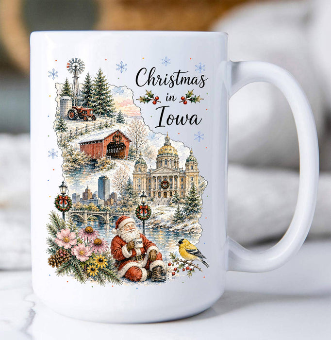 Christmas in Iowa State Map Coffee Mug