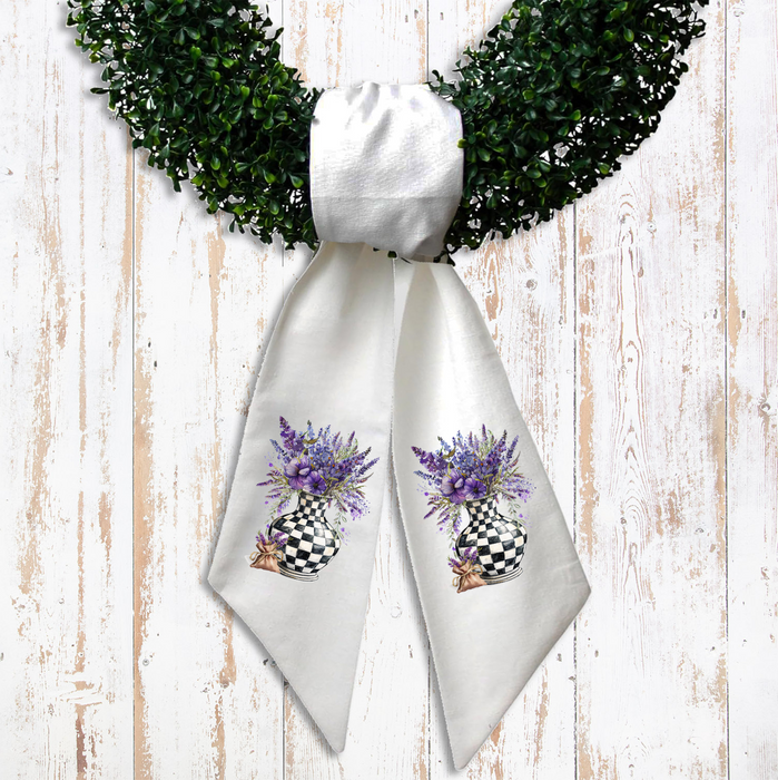 Checkered Vase with Lavender Wreath Sash