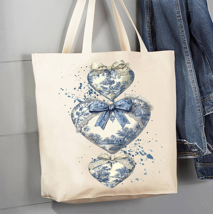Chinoiserie Blue & White Hearts Valentine Canvas Tote Bag