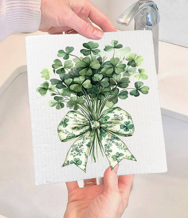 St. Patrick's Day Four Leave Clover Swedish Dishcloth