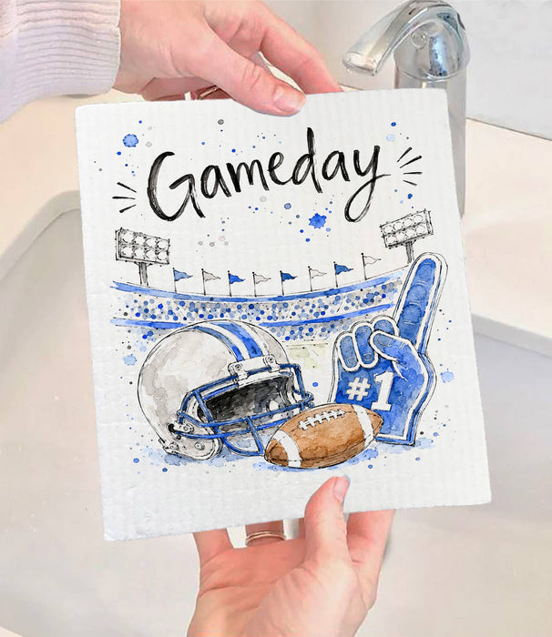 Gameday Football Silver & Royal Blue Swedish Dishcloth