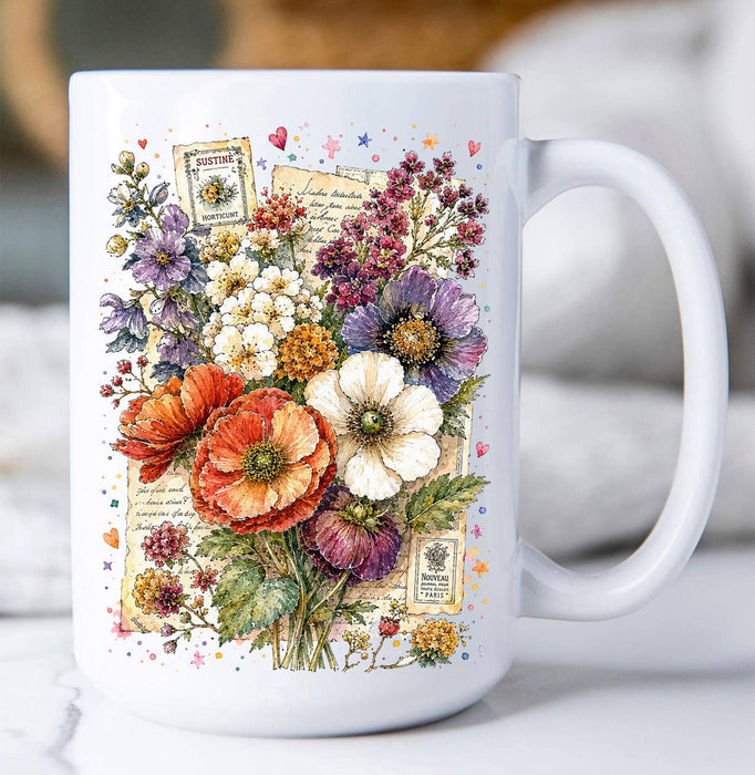 Vintage Watercolor Flowers Coffee Mug