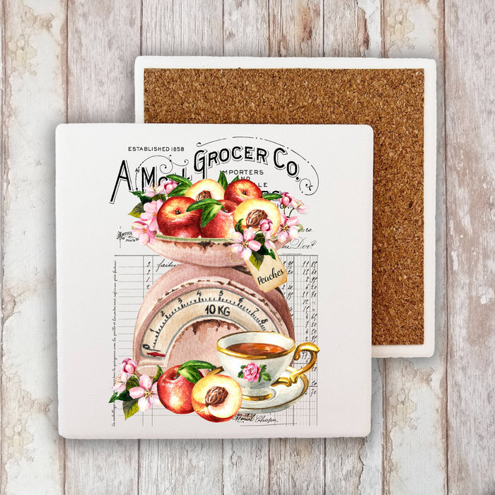 Vintage French Peaches & Tea Stone Coaster