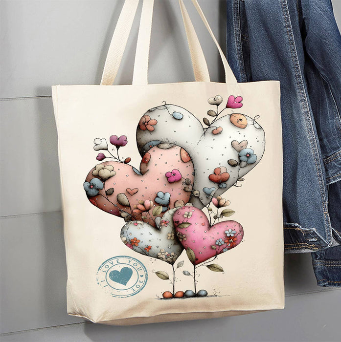 Valentine Whimsical Hearts Farmhouse Canvas Tote Bag