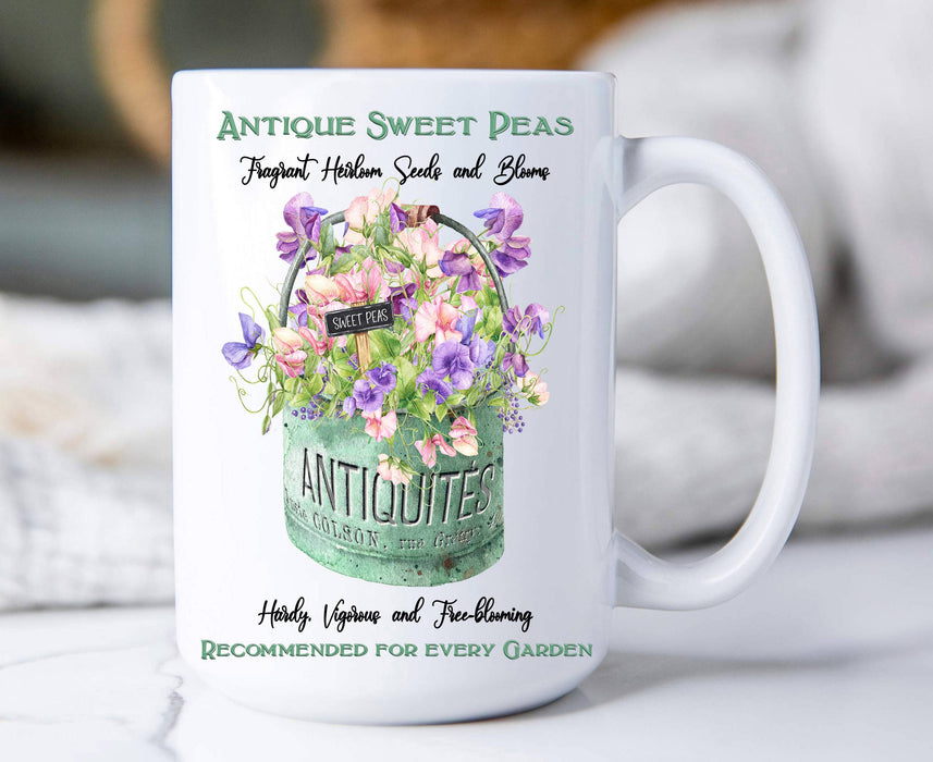 Antique Sweet Peas Flowers 15 oz Coffee Mug