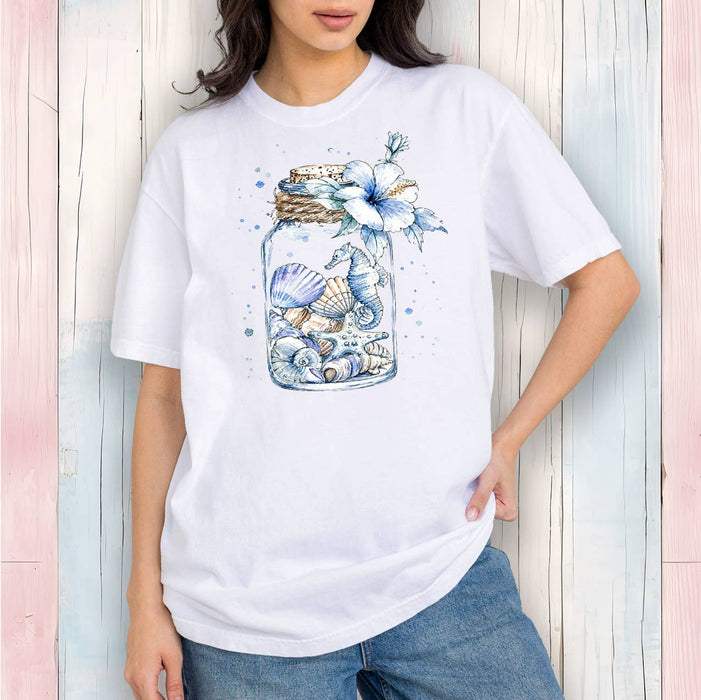 Coastal Blue Sea Shells in a Jar T-Shirt