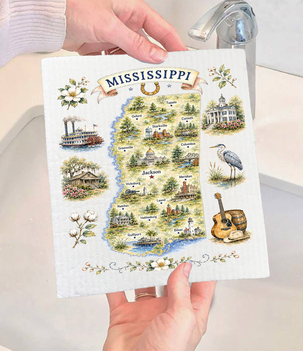 Mississippi State Map Landmark Swedish Dishcloth