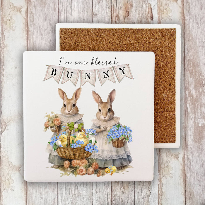 Easter Victorian One Bless Bunny Stone Coaster