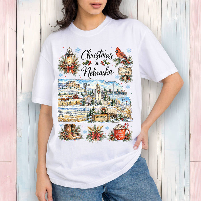 Christmas in Nebraska State Map T-Shirt