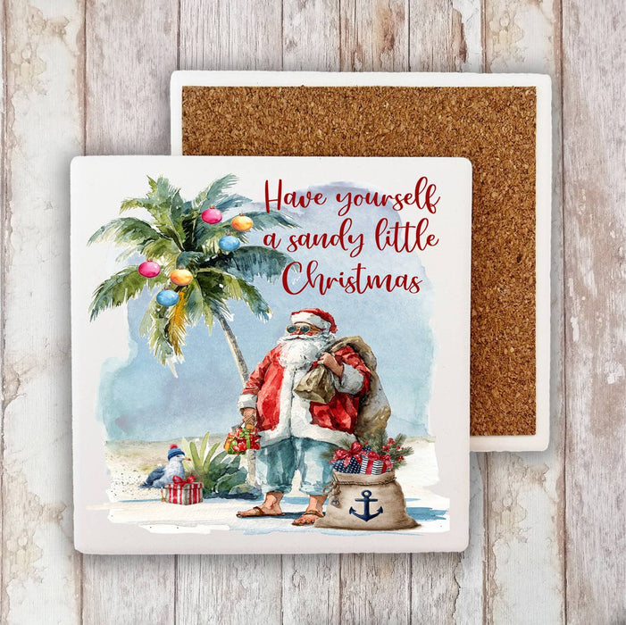 Have a Sandy Christmas Santa Beach Stone Coaster