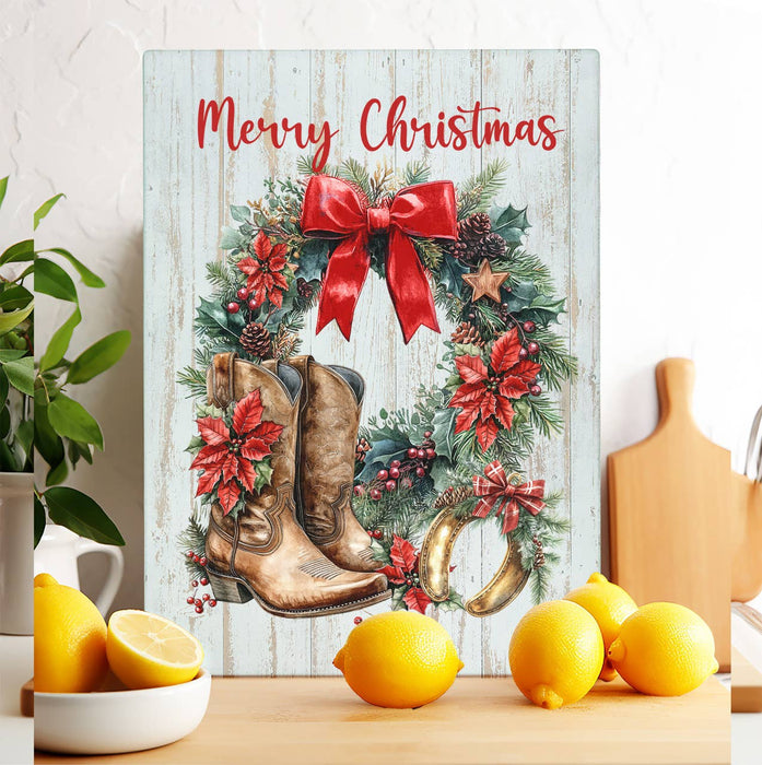 Country Christmas Poinsetta Western Glass Cutting Board
