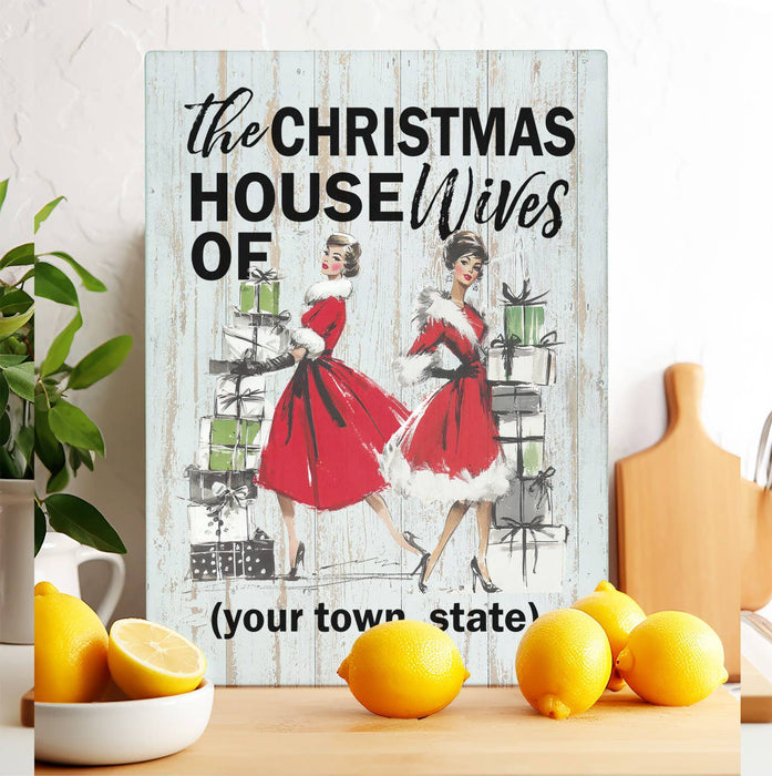 Retro Ladies Christmas Housewives Glass Cutting Board
