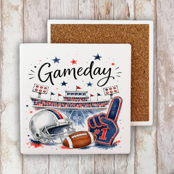 Gameday Football Navy Blue & Red Stone Coaster