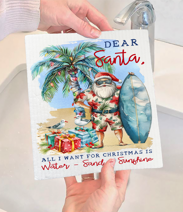 Coastal Dear Santa Christmas Beach Swedish Dishcloth
