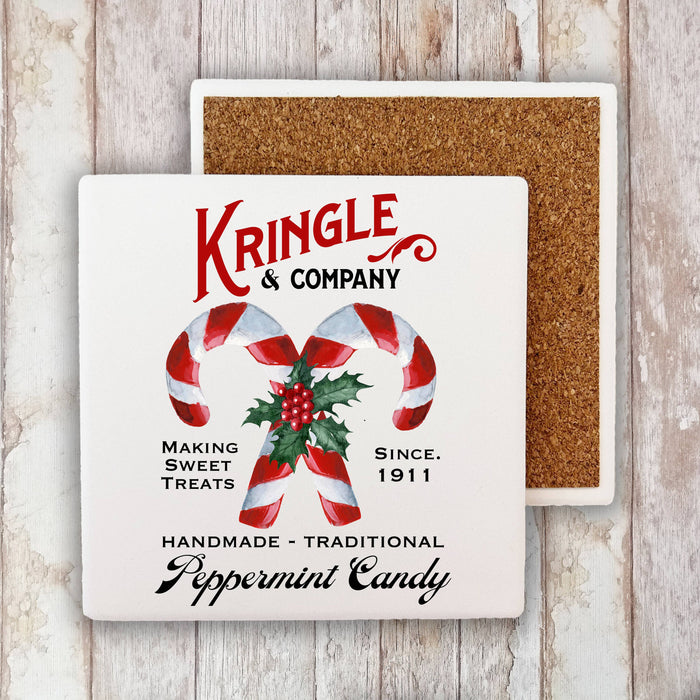 Christmas Candy Cane Kringle & Co. Stone Coaster