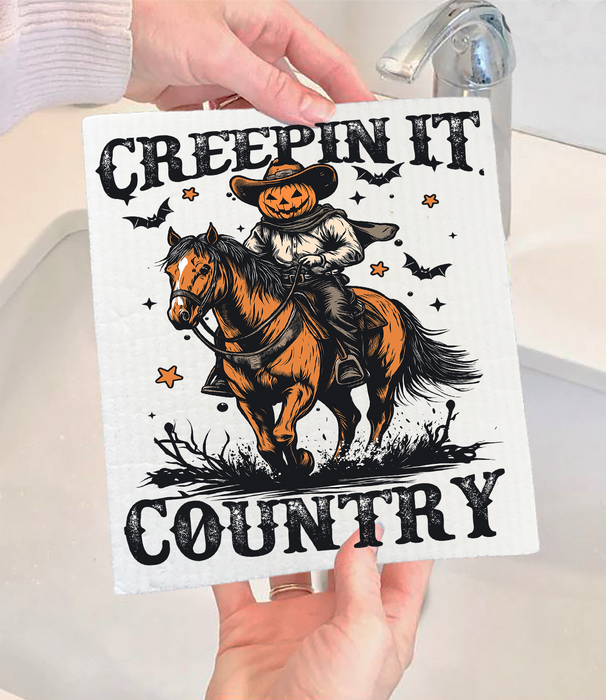 Halloween Creepin it Country Swedish Dishcloth