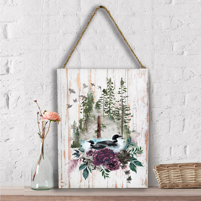 Loons Lake Mountains Wildlife  Wall Decor