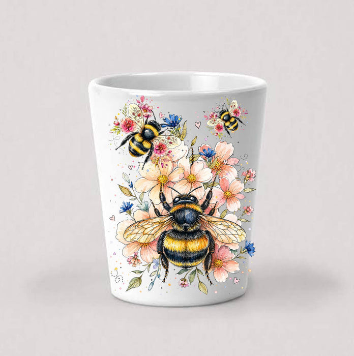 Watercolor Bees Flowers Shot Glass
