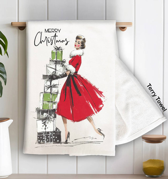Retro Christmas 1950 Ladies Kitchen Terry Towel