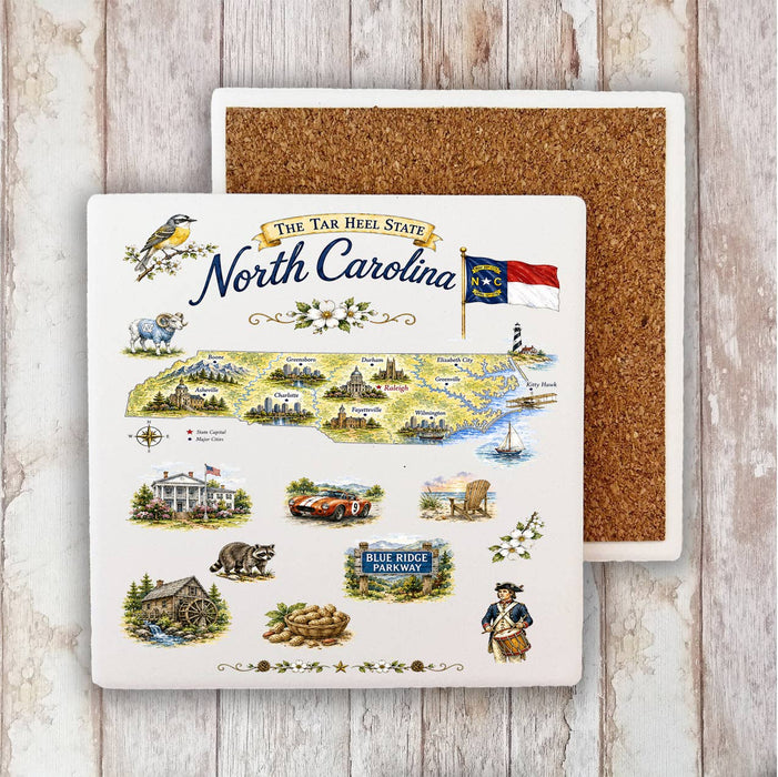North Carolina State Map Landmark Stone Coaster