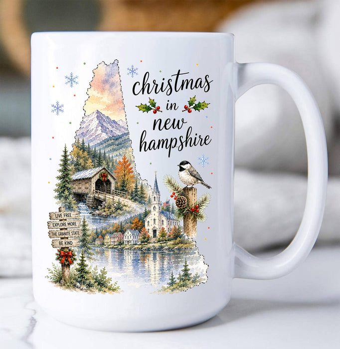 Christmas in New Hampshire State Map Coffee Mug