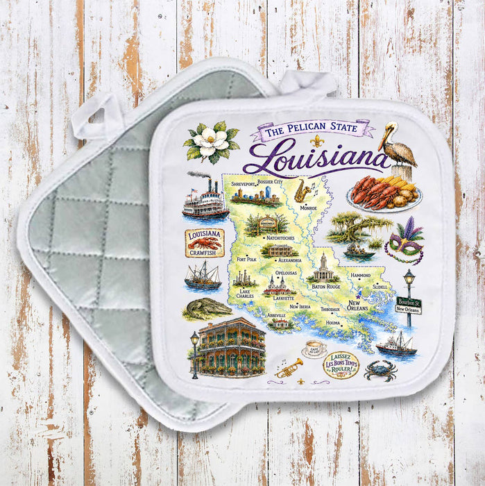 Louisiana State Map Landmark Pot Holder