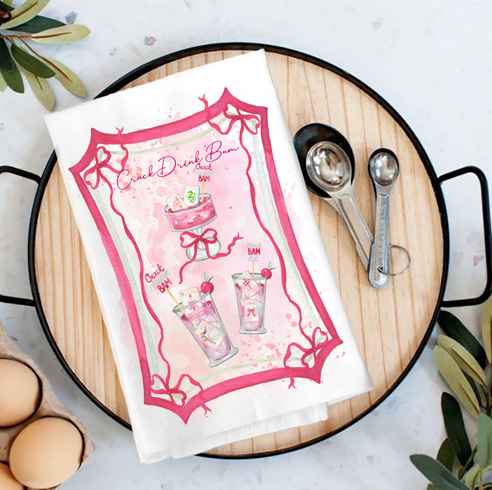 Mahjong Crack Drink Bam pink Tea Towel