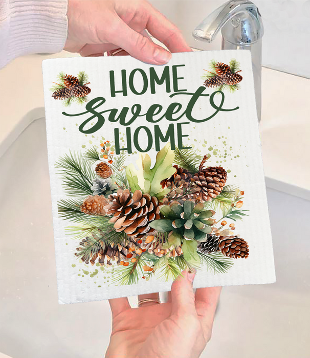 Home Sweet Home Pine Cones Swedish Dishcloth
