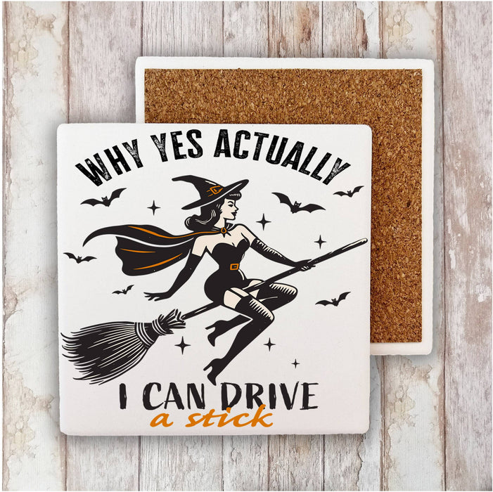Halloween Retro I can Drive a Stick Stone Coaster