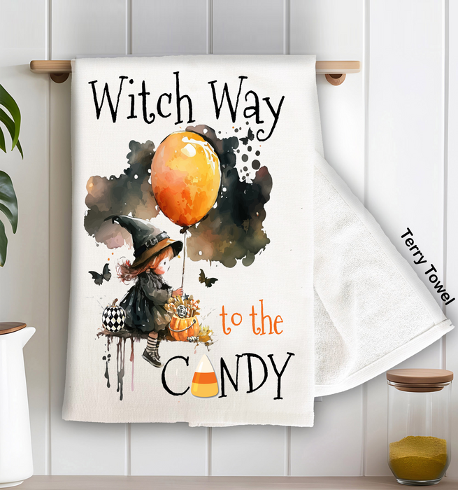Halloween Witch Way to Candy Kitchen Terry Towel