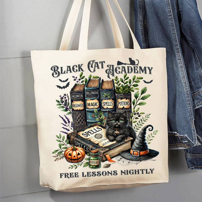 Black Cat Academy Books Canvas Tote Bag