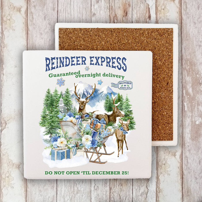 Christmas Blue Reindeer Express Stone Coaster