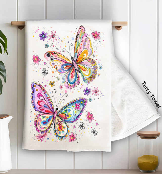 Whimsical Colorful Butterflies Kitchen Terry Towel
