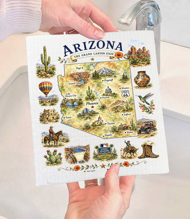 Arizona State Map Landmark Swedish Dishcloth