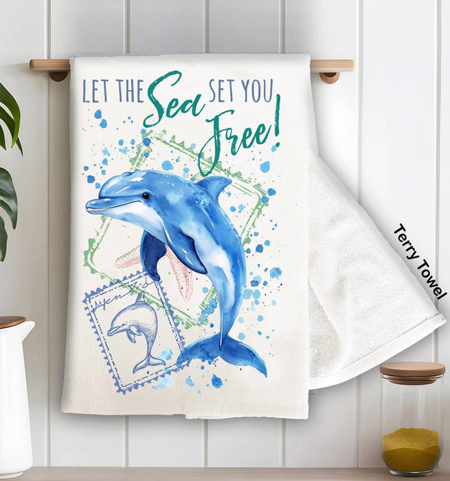 Sea Set you Free Doplphin Ocean Kitchen Terry Towel
