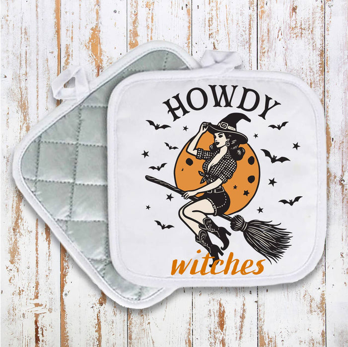 Halloween Retro Vintage Howdy Witches Pot Holder Oven Mitt