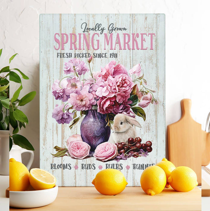 Spring Market Flowers Bunny Glass Cutting Board Trivet
