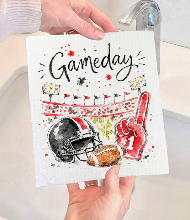 Gameday Football Black & Red Swedish Dishcloth
