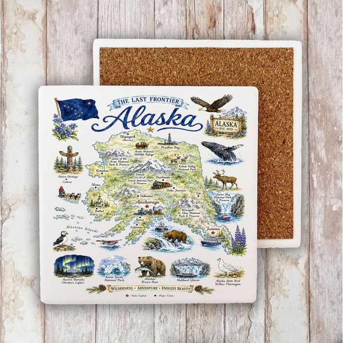 Alaska State Map Landmark Stone Coaster