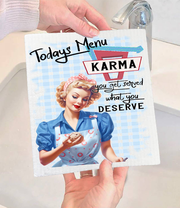 Retro Funny Karma Served Swedish Dishcloth