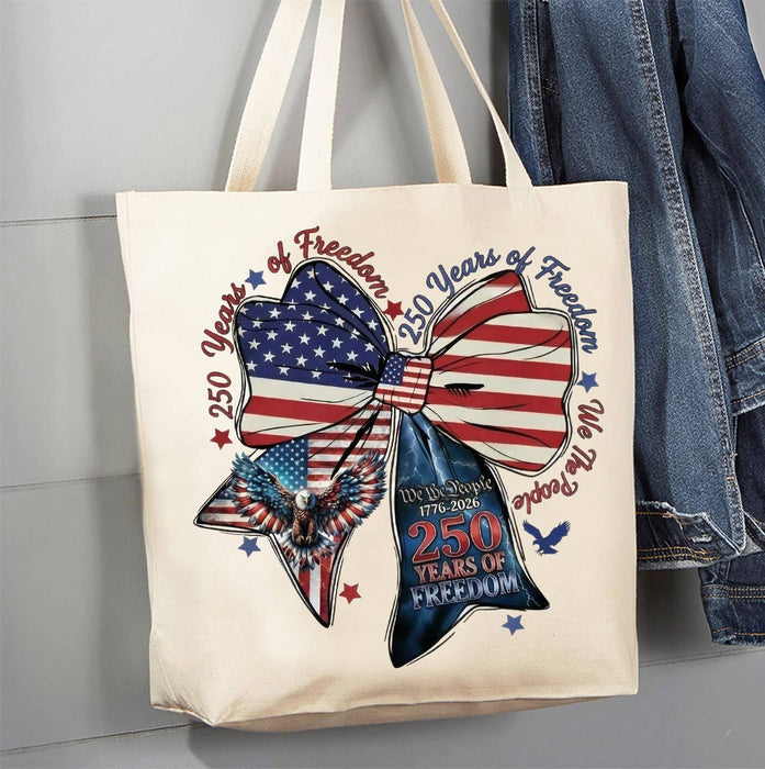 Patriotic Bow 250 Anniversary America Canvas Tote Bag