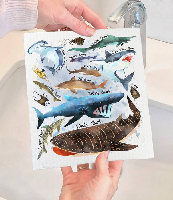 Sharks Variety Sea Ocean Coastal Swedish Dishcloth