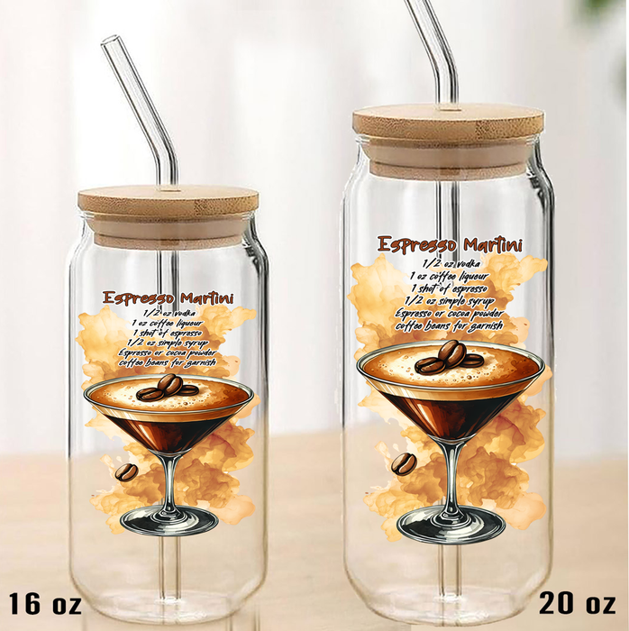 Summer Cocktail Espresso Martini Can Glass with Lid Straw