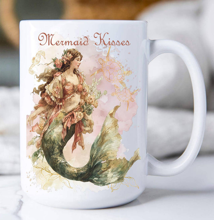 Vintage French Mermaid Kisses Coffee Mug